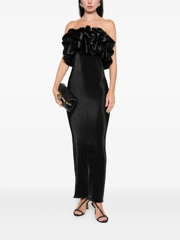 L'idee Paris Ruffled-tube Midi Dress - Black