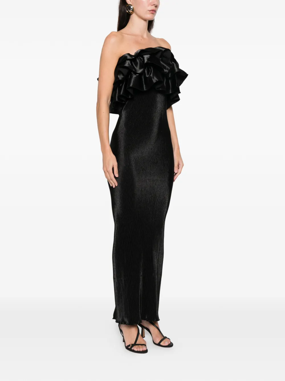 L'idée Paris Ruffled-tube Midi Dress In Black