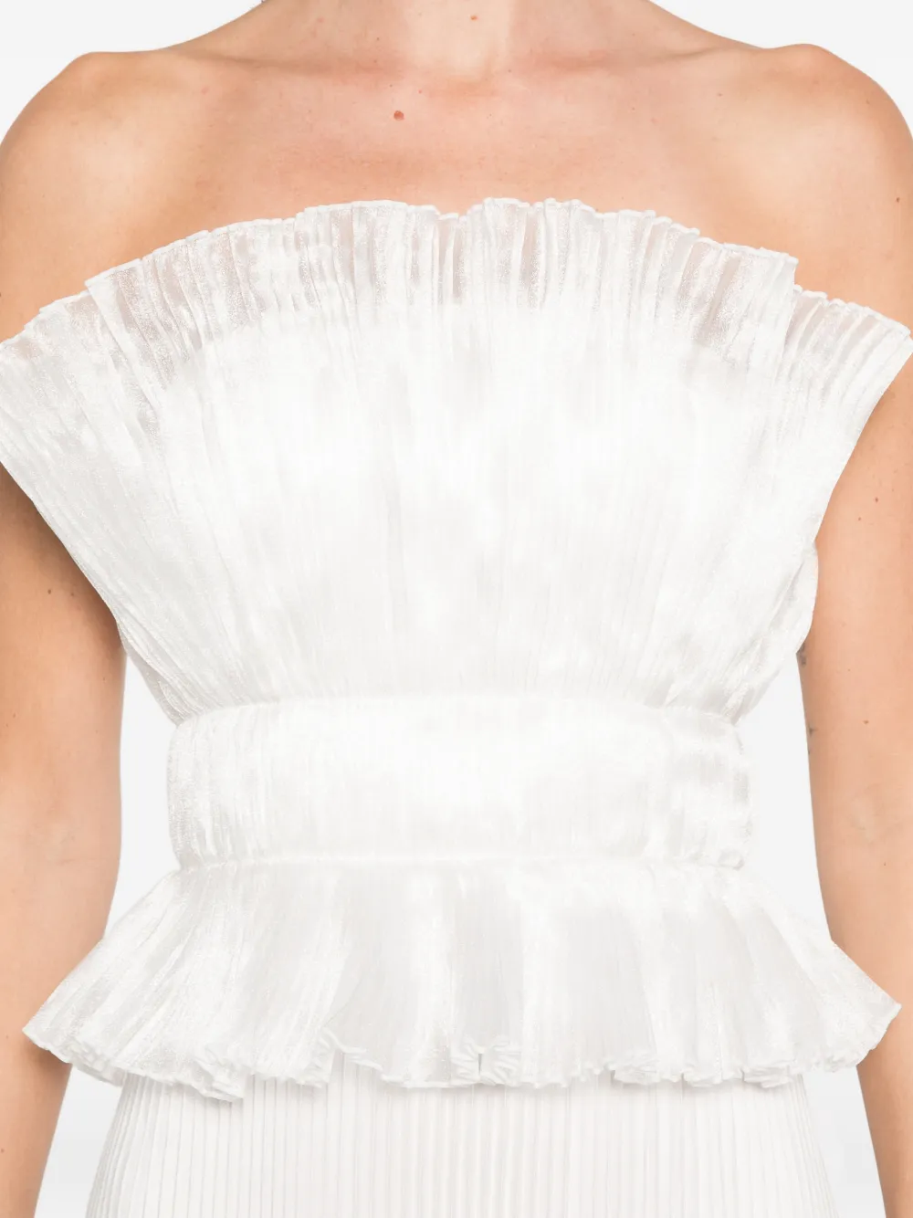 L'idée Masquerade Ruffled-pleated Maxi Dress In White