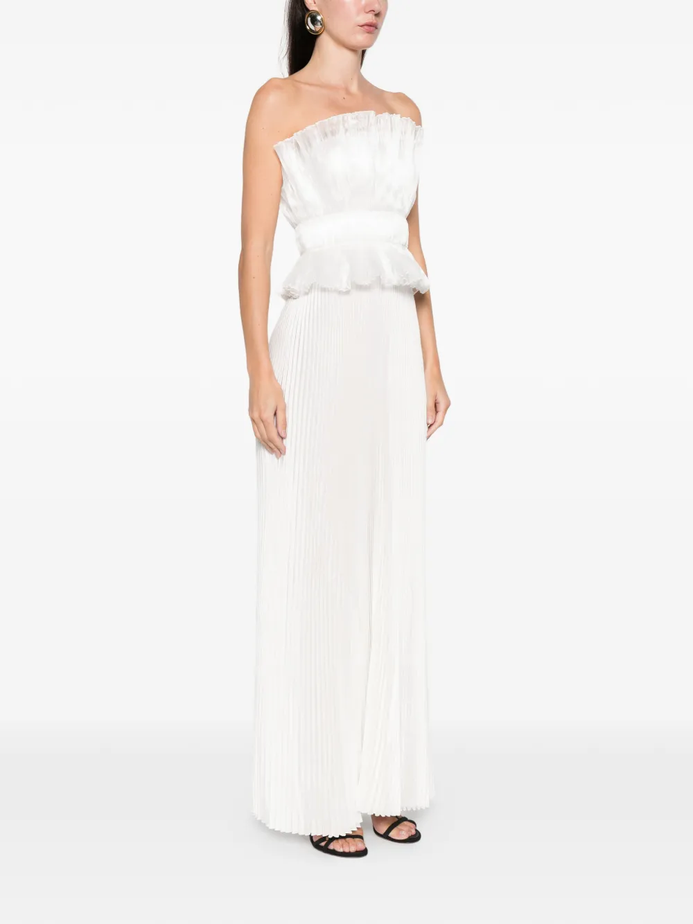 L'idée Masquerade Ruffled-pleated Maxi Dress In White