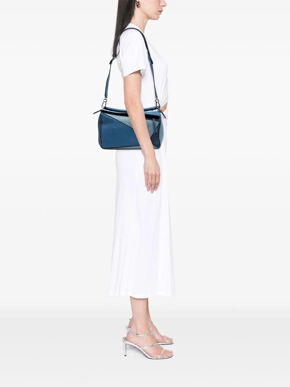 Pre-owned Loewe 2018 Medium Tricolor Calfskin Puzzle Satchel In Blue