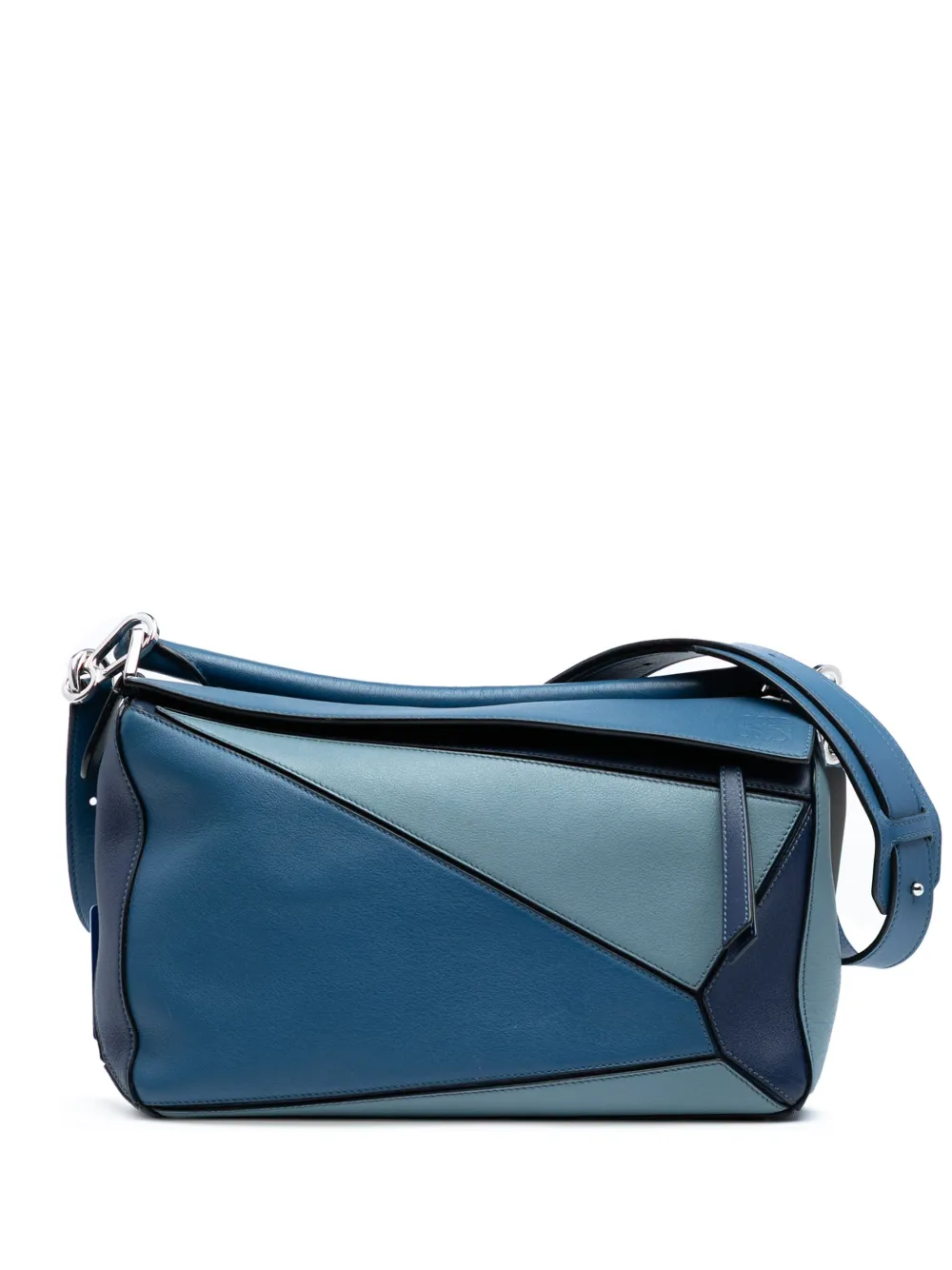 Pre-owned Loewe 2018 Medium Tricolor Calfskin Puzzle Satchel In Blue