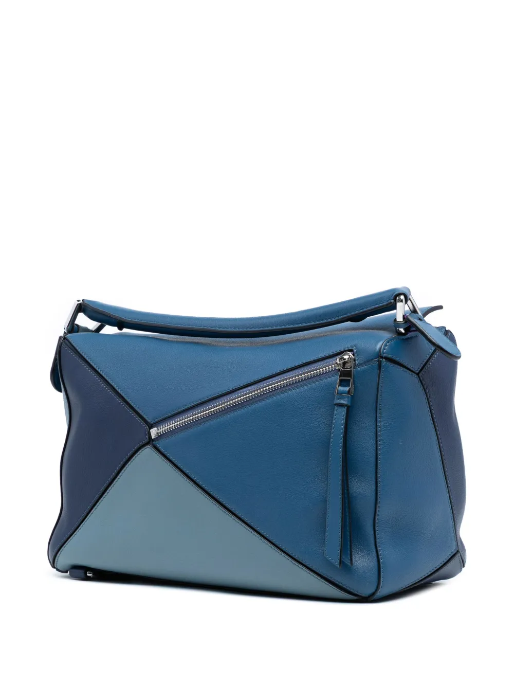 Pre-owned Loewe 2018 Medium Tricolor Calfskin Puzzle Satchel In Blue