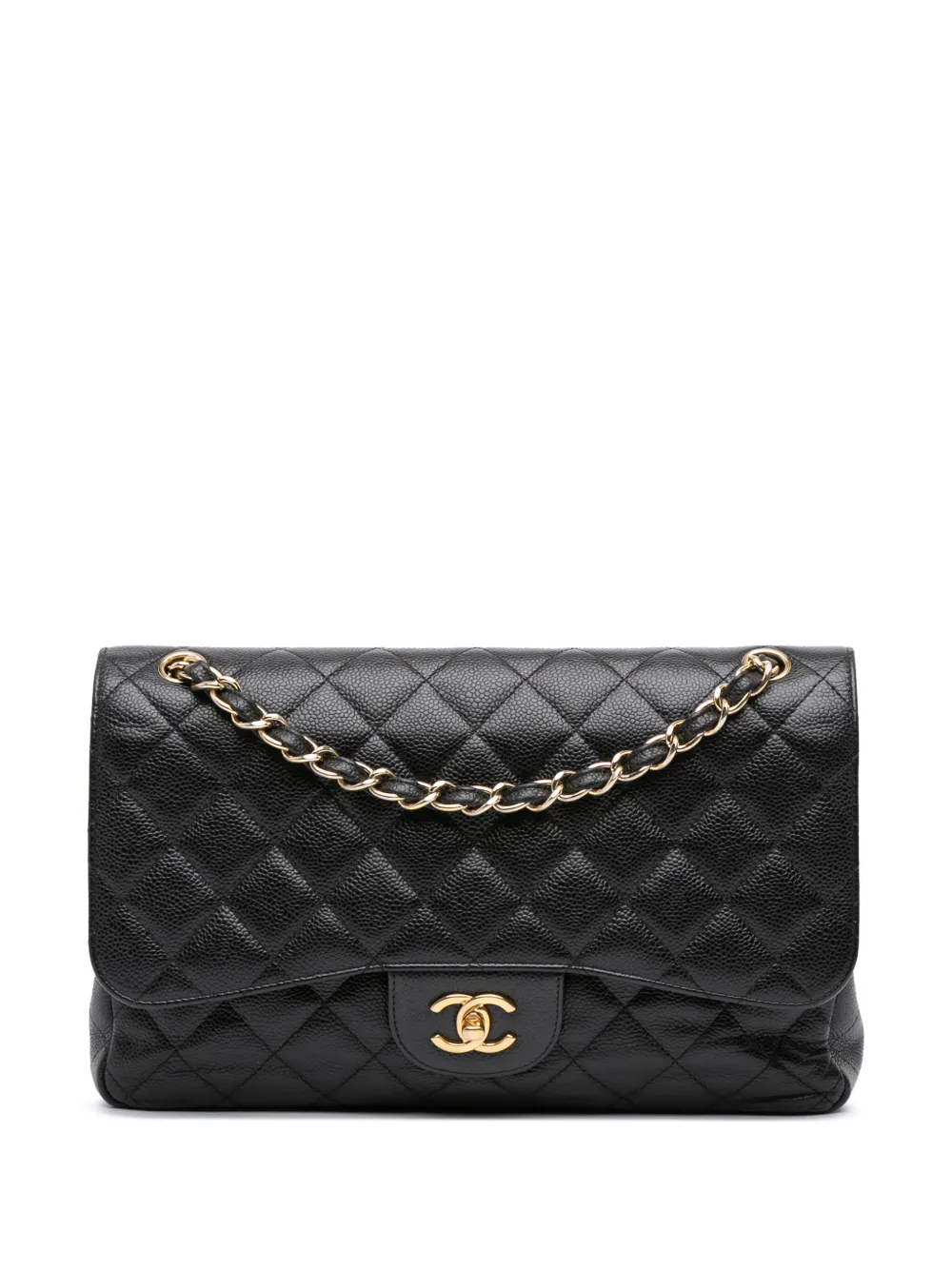 Pre-owned Chanel 2012 Jumbo Classic Caviar Double Flap Shoulder Bag In Black