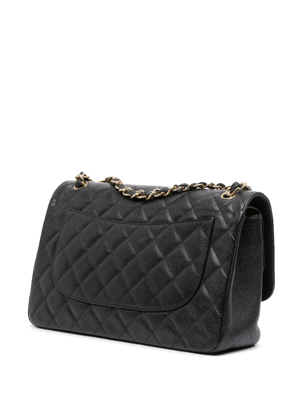Pre-owned Chanel 2012 Jumbo Classic Caviar Double Flap Shoulder Bag In Black