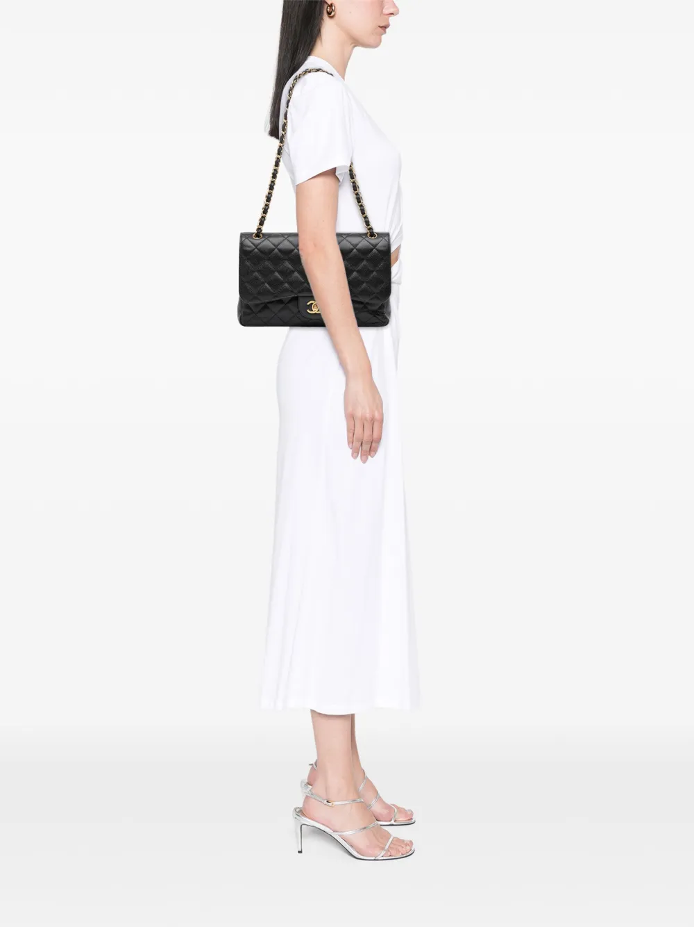 Pre-owned Chanel 2012 Jumbo Classic Caviar Double Flap Shoulder Bag In Black