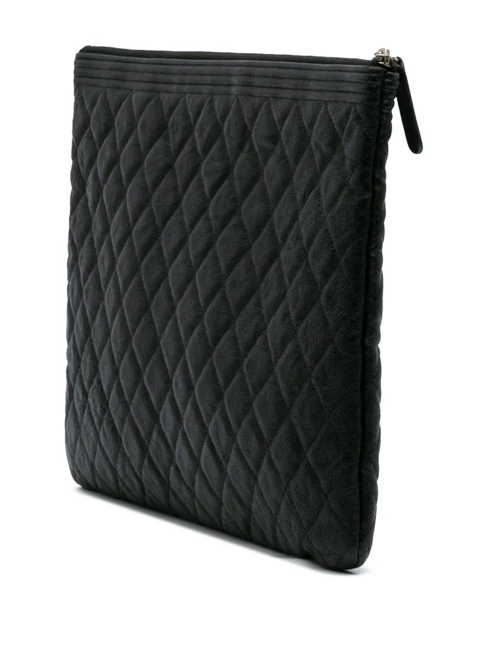 Pre-owned Chanel 2018-2019 Large Lambskin Boy O Case Clutch Bag In Black
