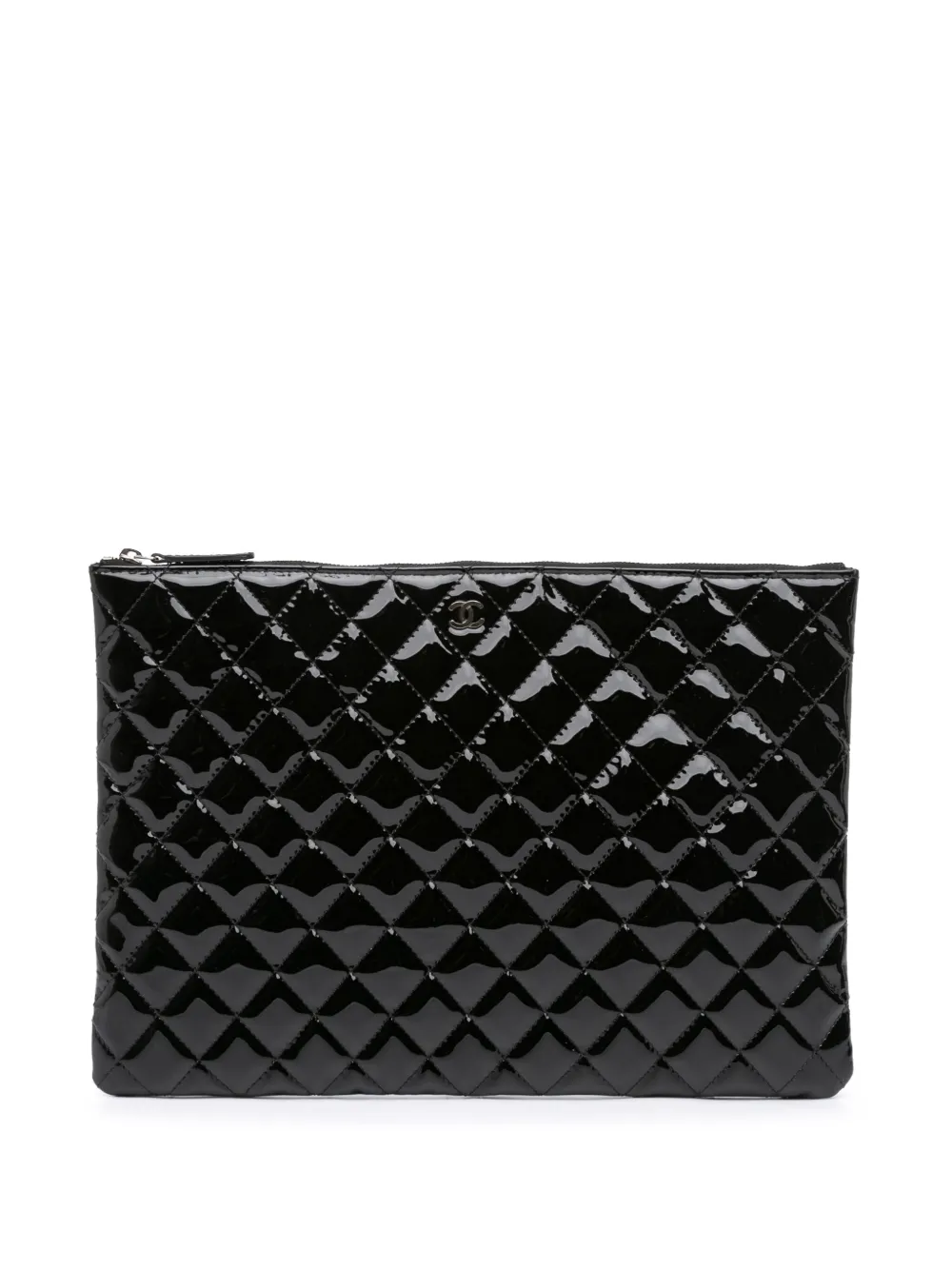 CHANEL Pre-Owned 2014-2015 ラージ マトラッセ パテント O ケース クラッチバッグ - ブラック