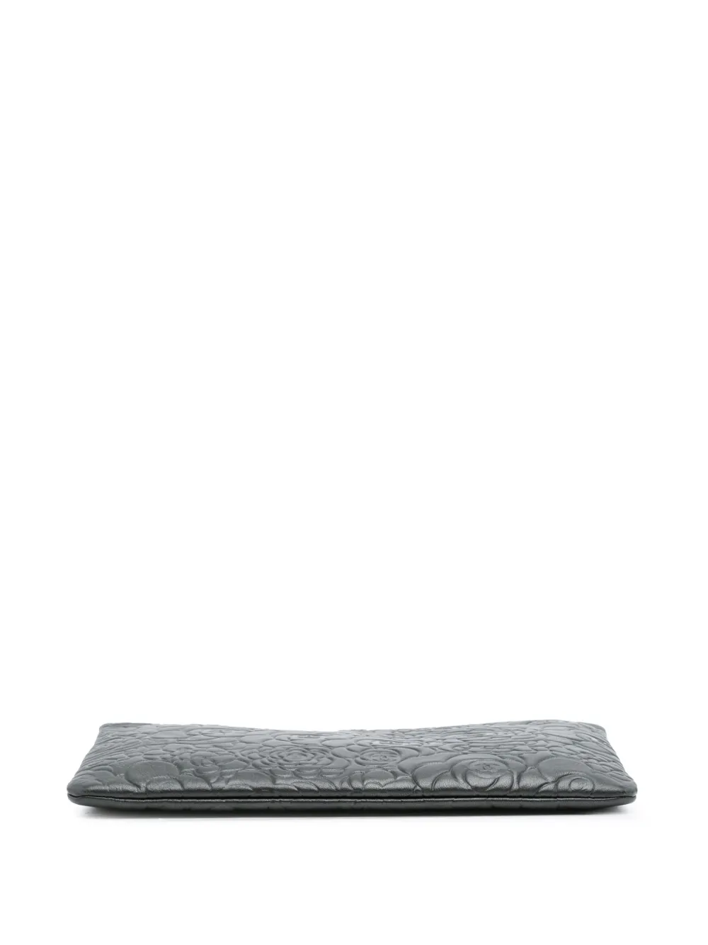Pre-owned Chanel 2013-2014 Large Cc Embossed Lambskin Camellia O Case Clutch Bag In Black