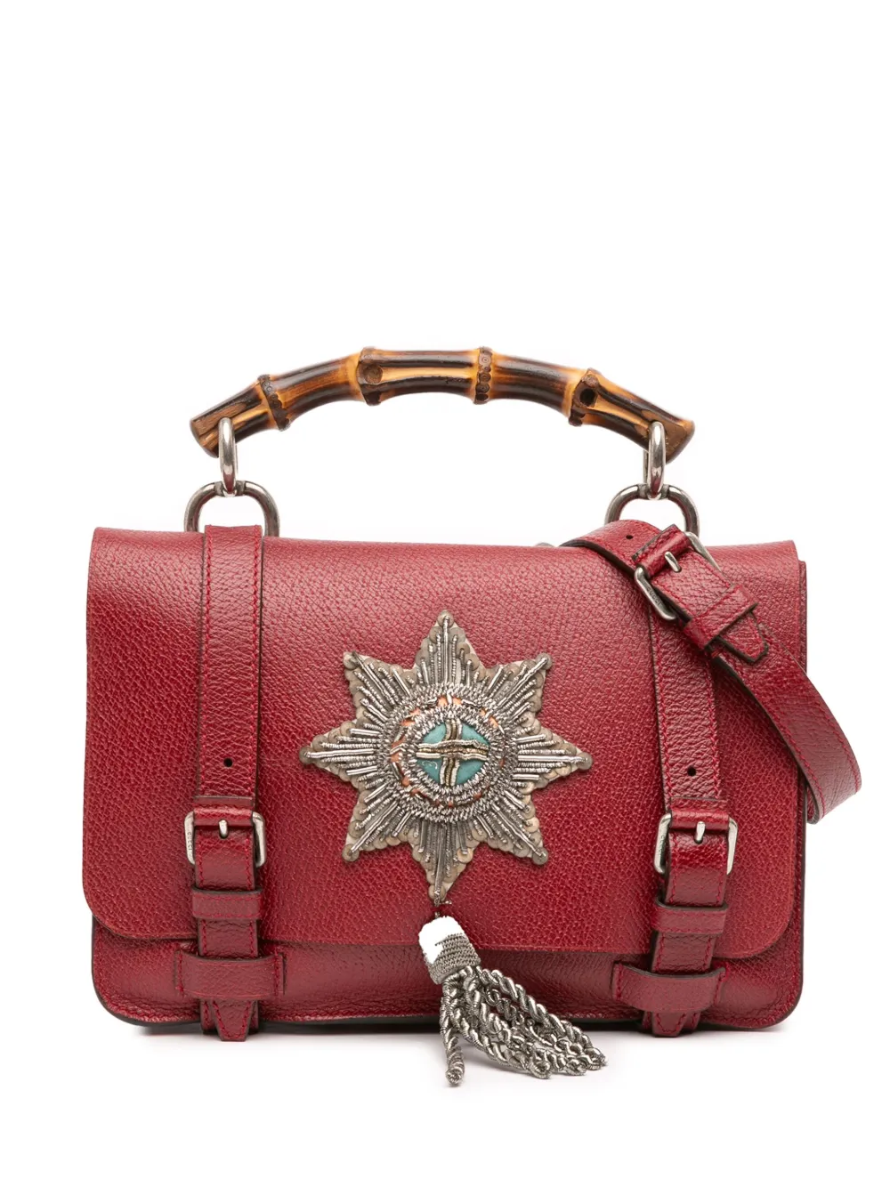 Pre-owned Gucci 2016-2025 Leather Bamboo Convertible Top Handle Bag Satchel In Red