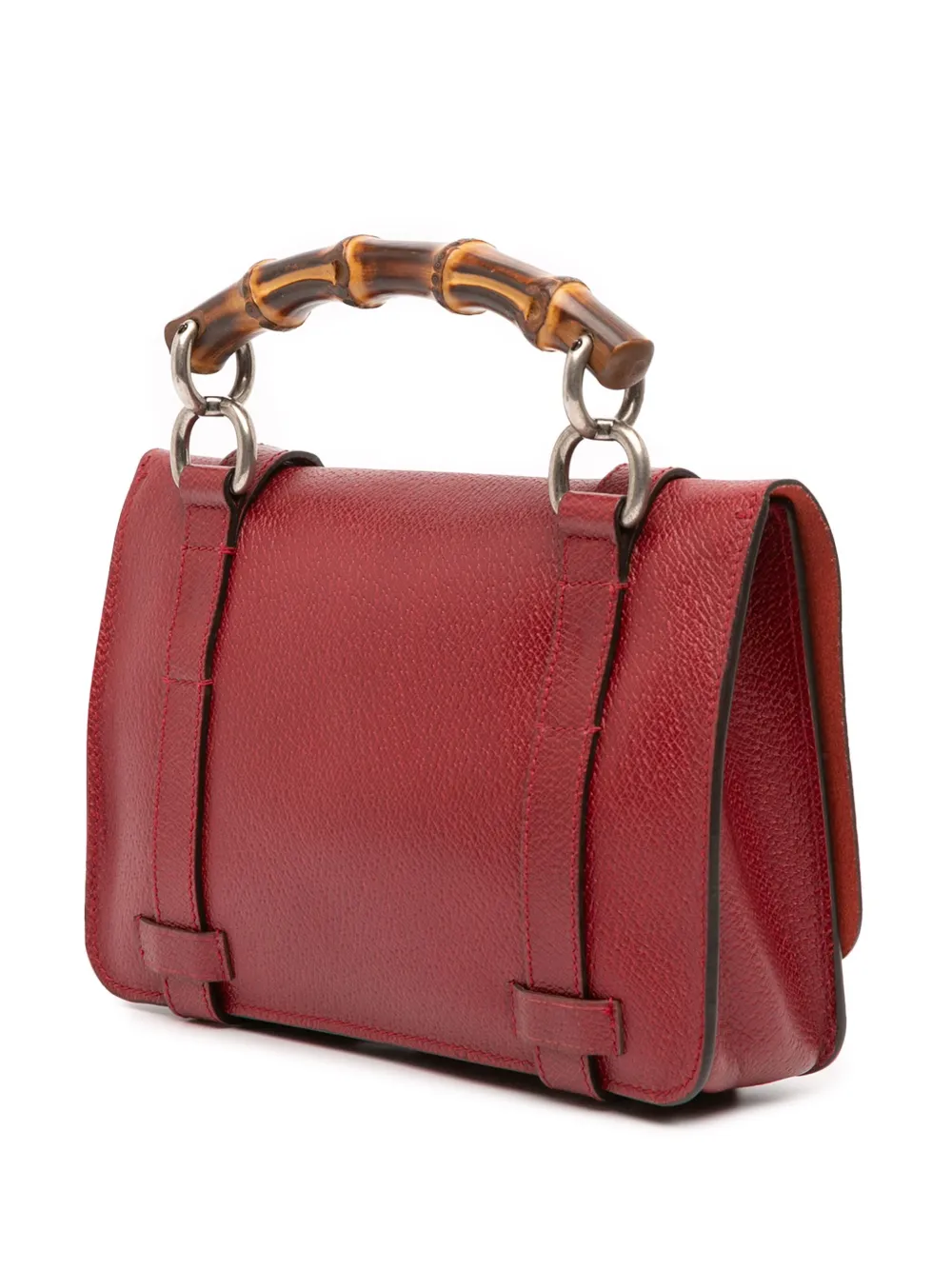 Pre-owned Gucci 2016-2025 Leather Bamboo Convertible Top Handle Bag Satchel In Red