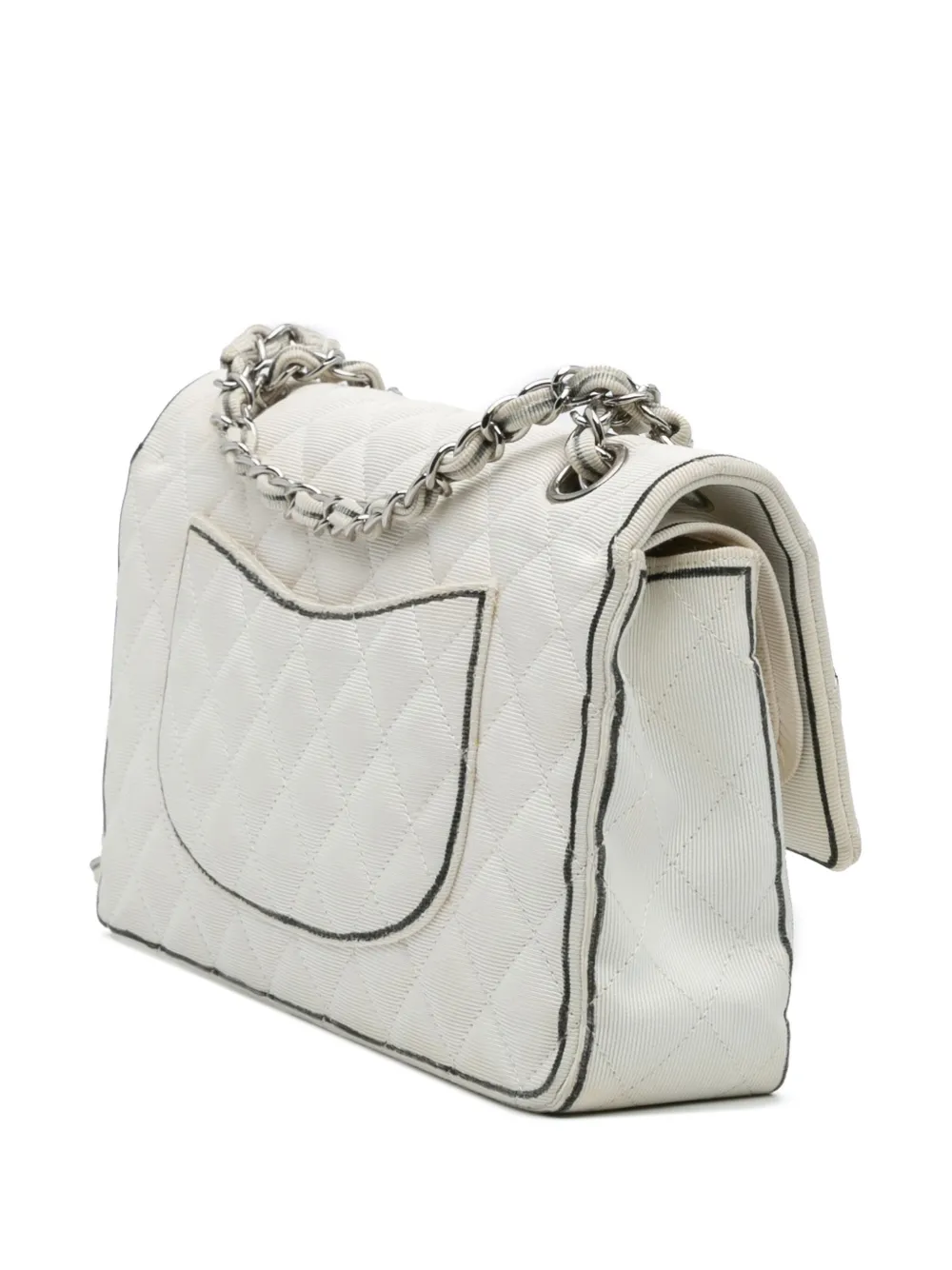 Pre-owned Chanel 2013-2014 Medium Classic Printed Grosgrain Double Flap Shoulder Bag In White