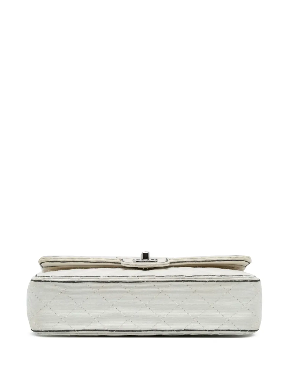 Pre-owned Chanel 2013-2014 Medium Classic Printed Grosgrain Double Flap Shoulder Bag In White