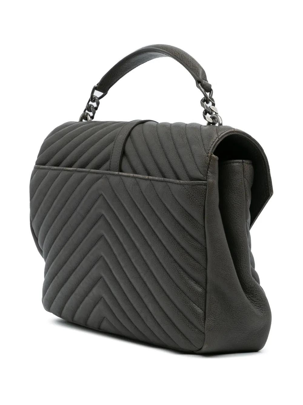 Pre-owned Saint Laurent 2016 Large Chevron Sheepskin Monogram College Bag Satchel In Gray