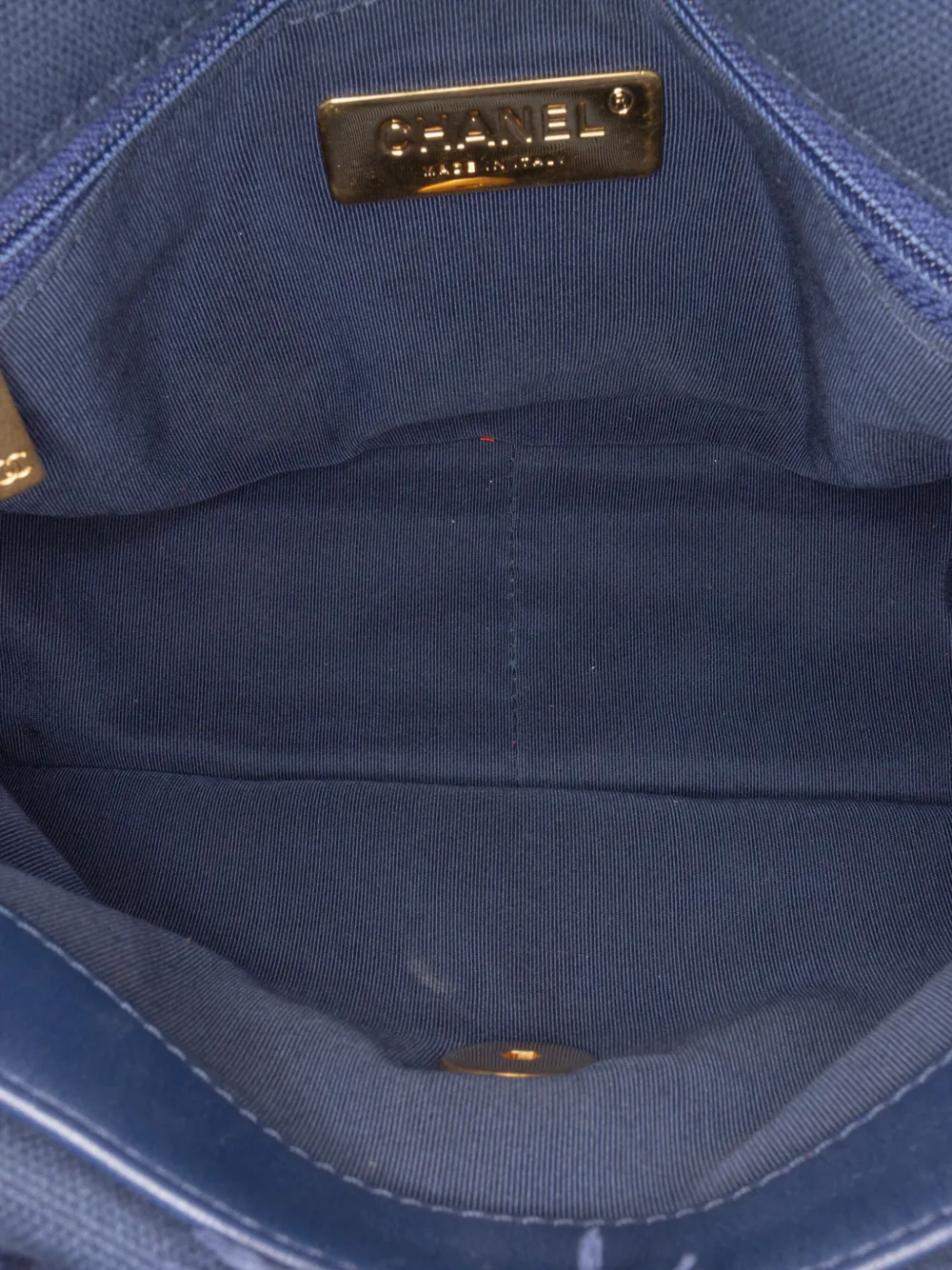Pre-owned Chanel 2020 Medium Canvas And Cotton 19 Flap Satchel In Blue
