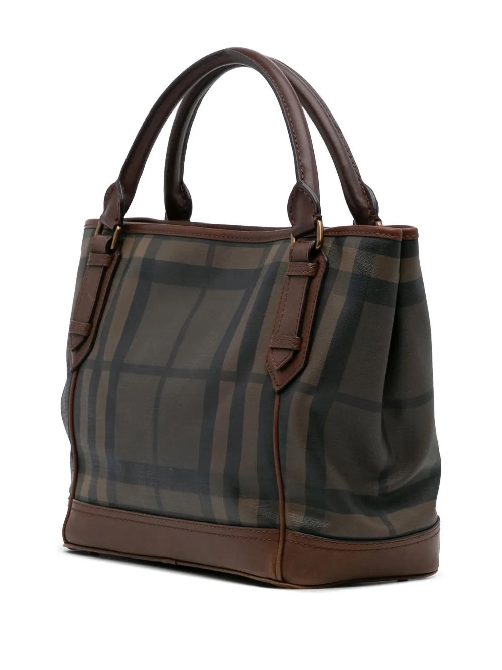 Pre-owned Burberry 2000-2017 Smoked Check Coated Canvas Handbag In Brown