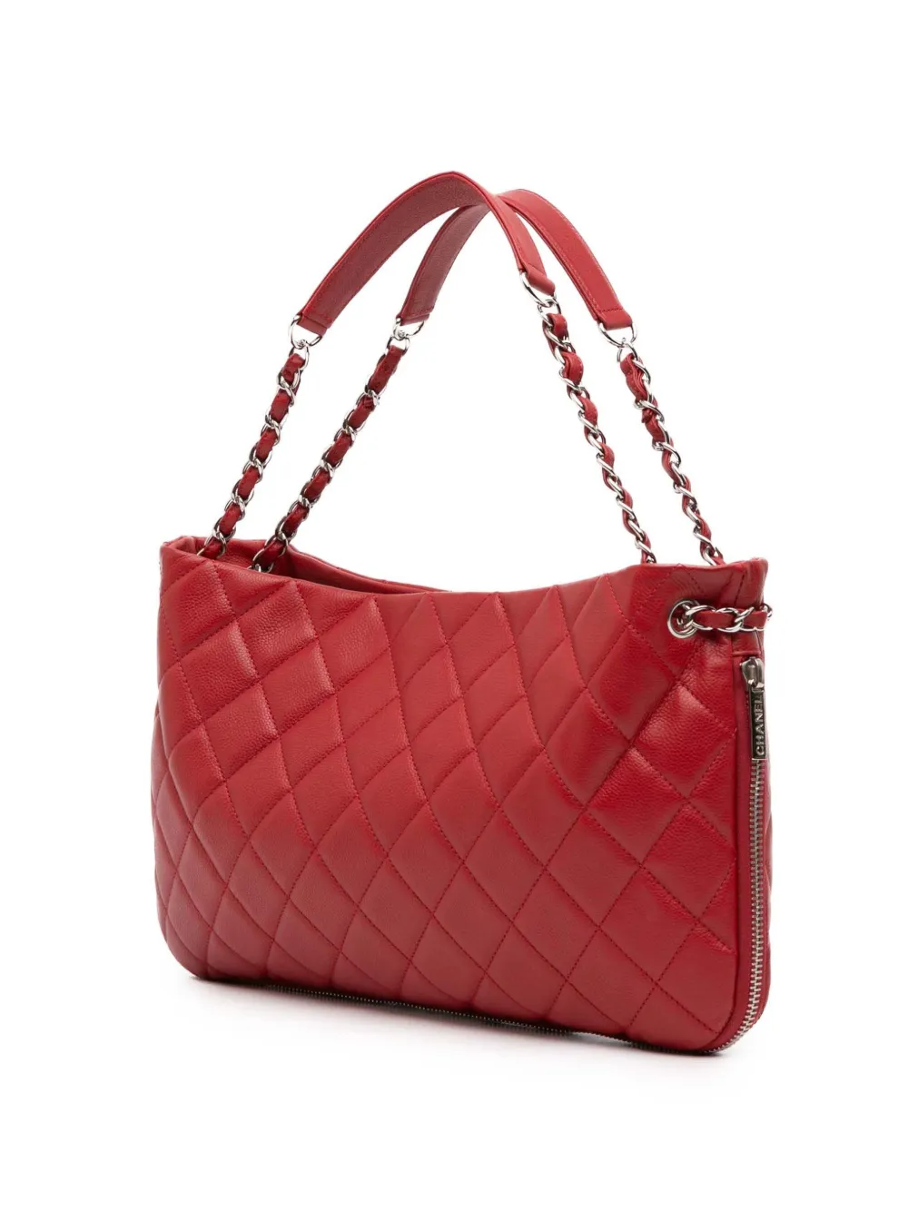 Pre-owned Chanel 2011 Quilted Caviar Expandable Zip Tote Bag In Red