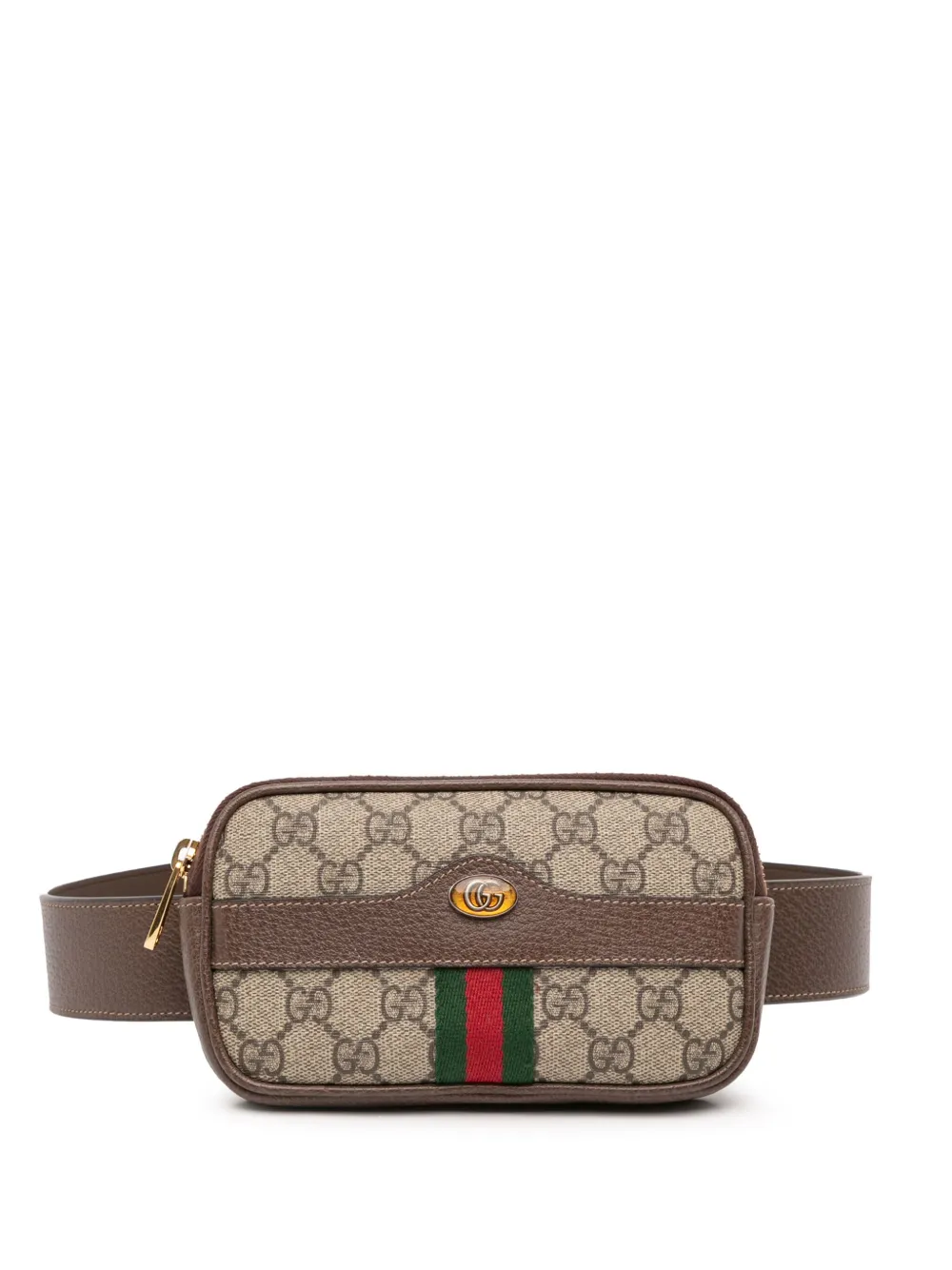 Pre-owned Gucci 2016-2025 Small Gg Supreme Web Ophidia Belt Bag In Brown