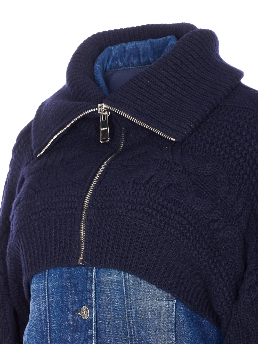 Dondup Long Sleeve Down Jacket With Ribbed Collar In Blue