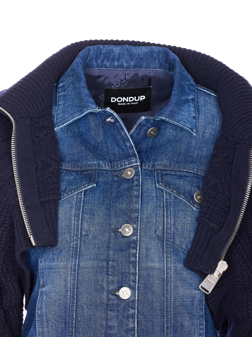 Dondup Long Sleeve Down Jacket With Ribbed Collar In Blue