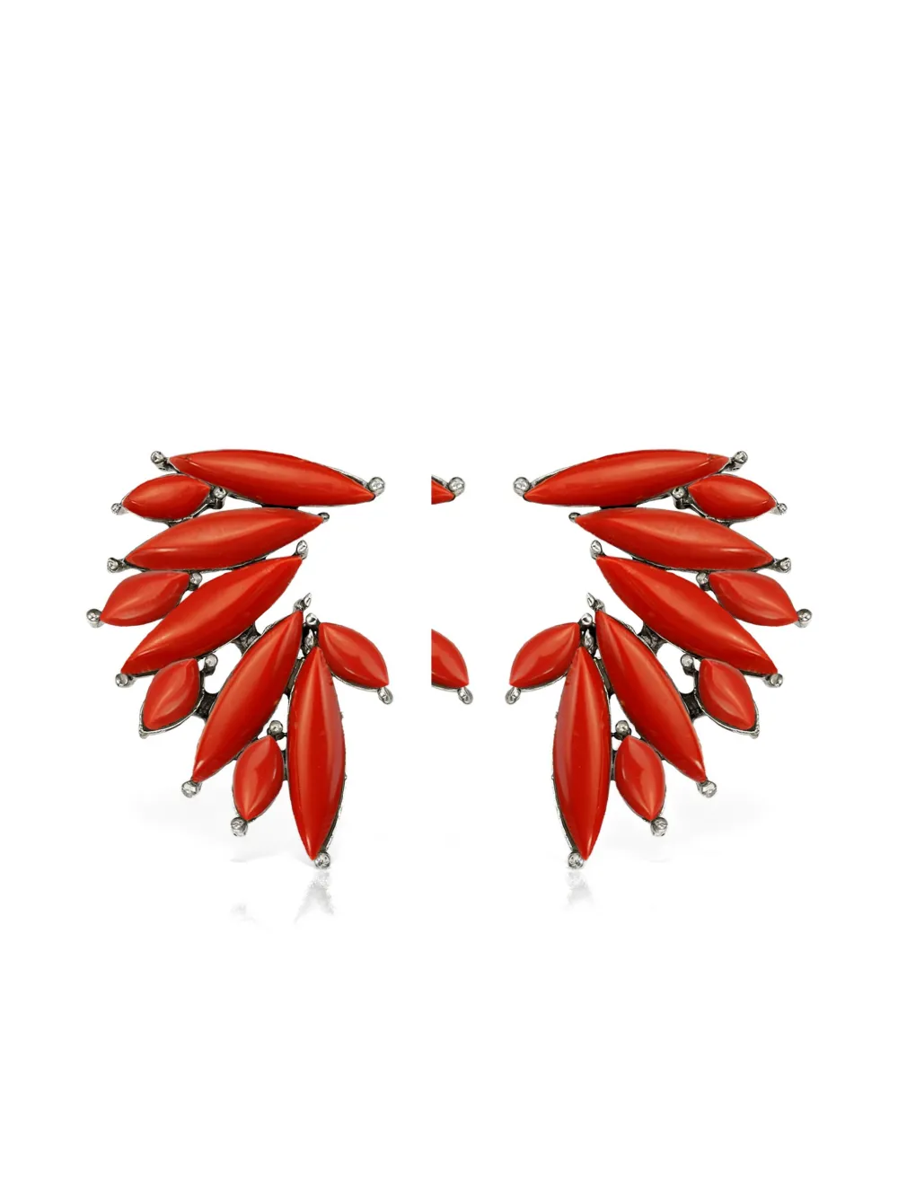 Obsidian Leaf Embellished Earrings In Red