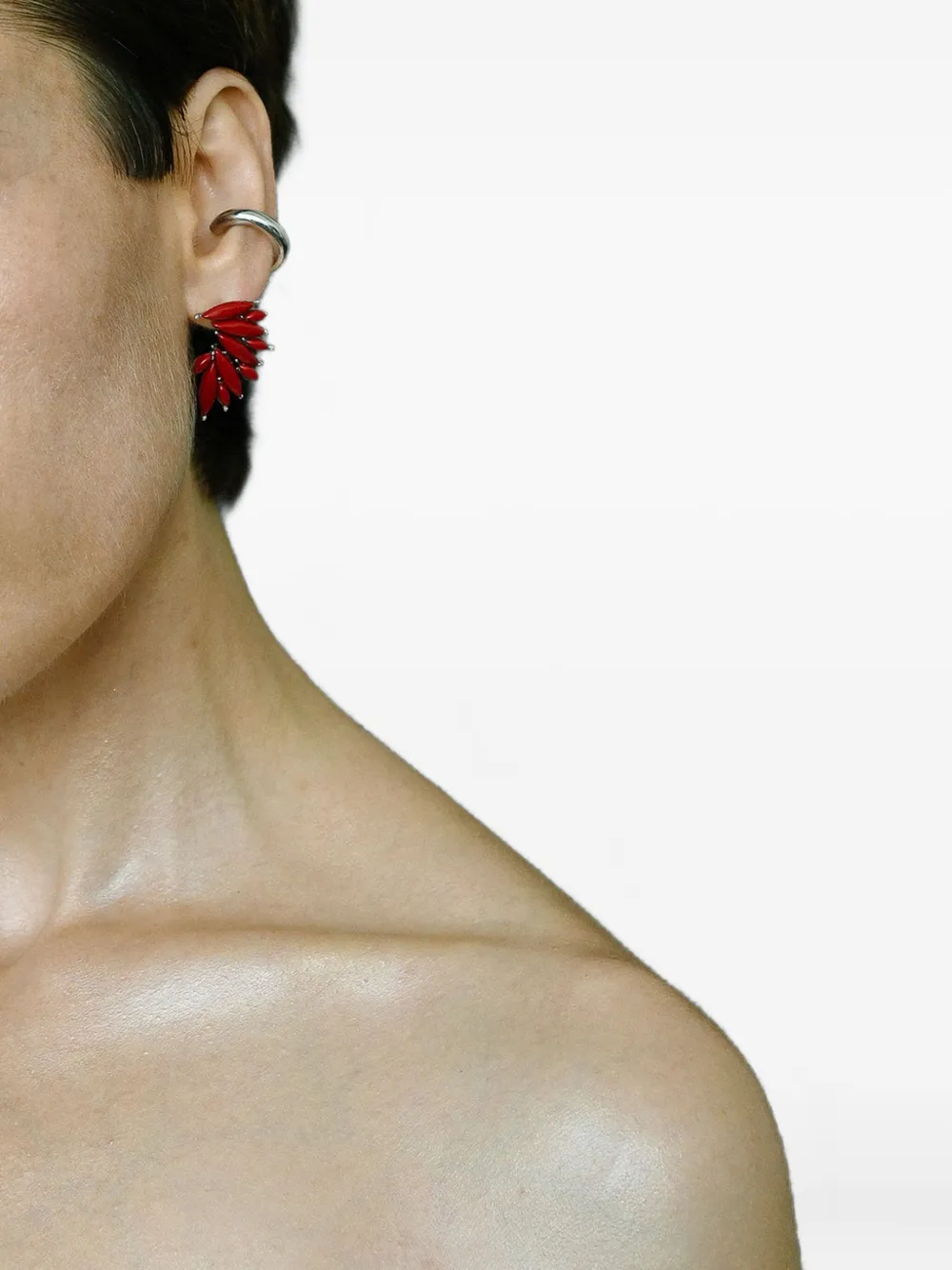 Obsidian Leaf Embellished Earrings In Red