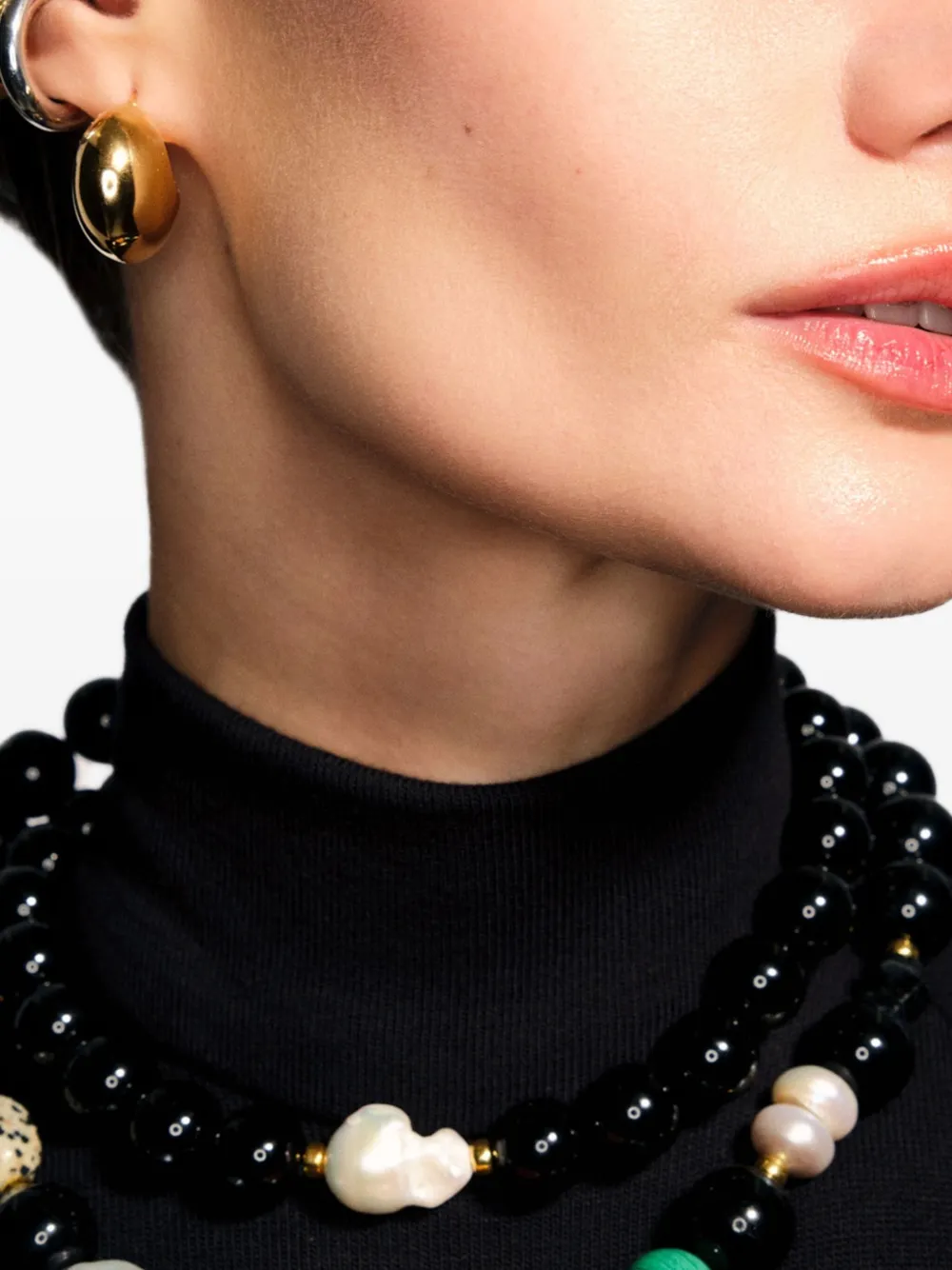 OBSIDIAN beaded pearl necklace - Zwart