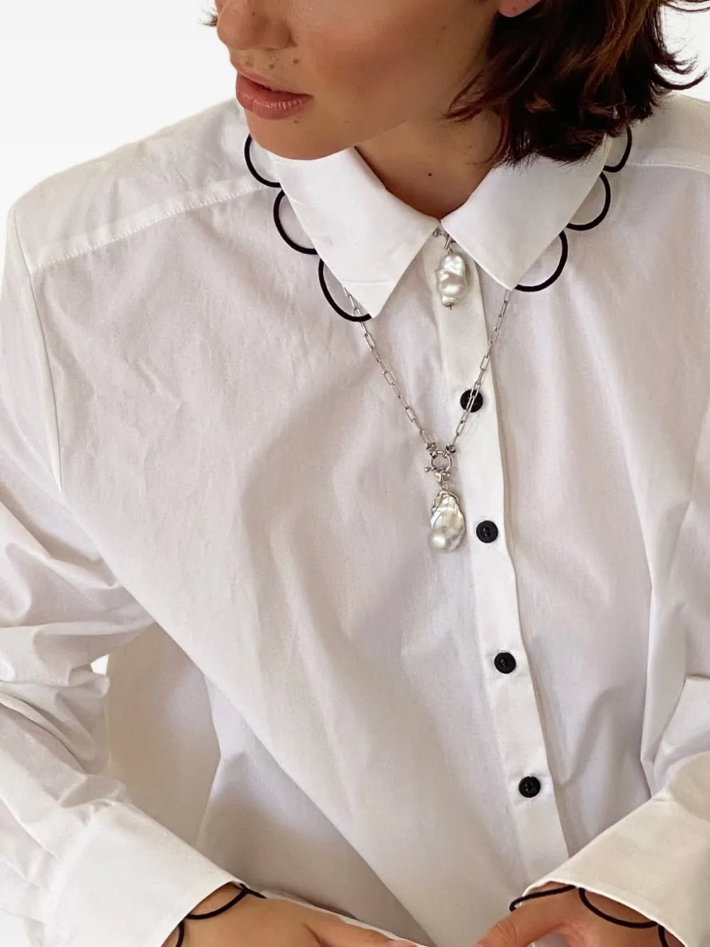 OBSIDIAN pearl pendant necklace - Zilver