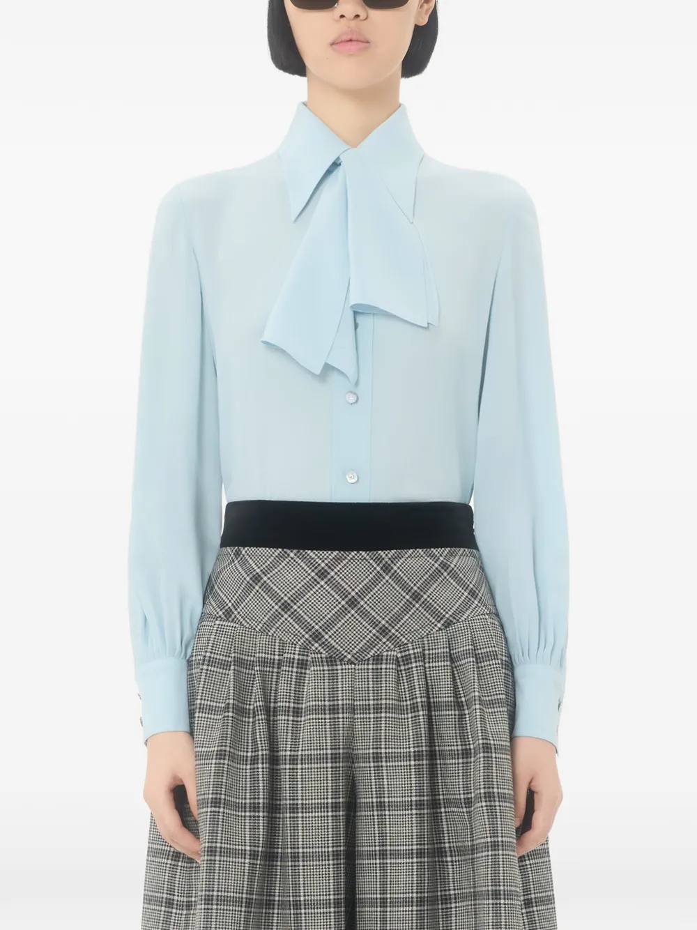 Valentino Garavani Crêpe de chine blouse met sjaaldetail Blauw