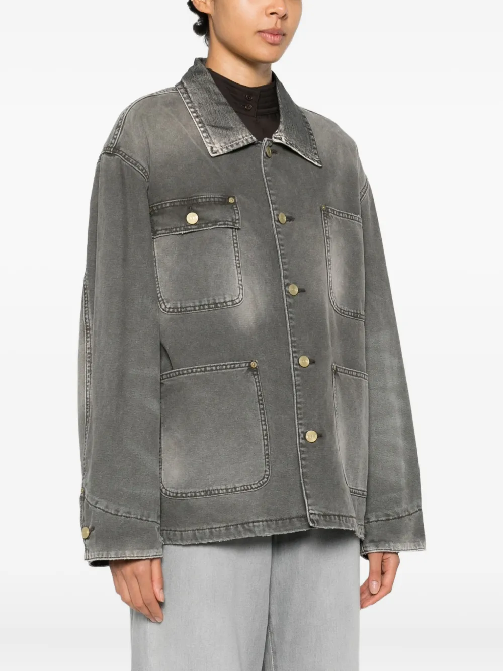 6397 Chore Coat Button Patch Pocket Jacket In Gray