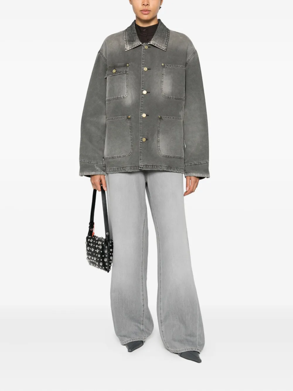 6397 Chore Coat Button Patch Pocket Jacket In Gray