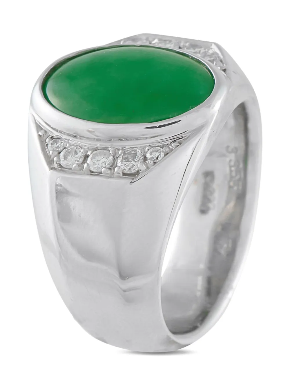 Pre-owned Lb Exclusive Platinum Diamond Jade Ring In Silver