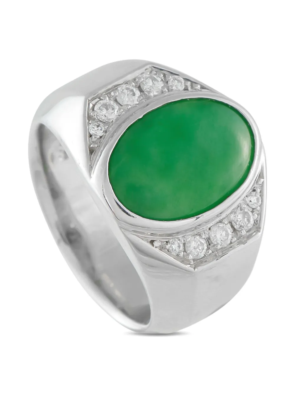 Pre-owned Lb Exclusive Platinum Diamond Jade Ring In Silver