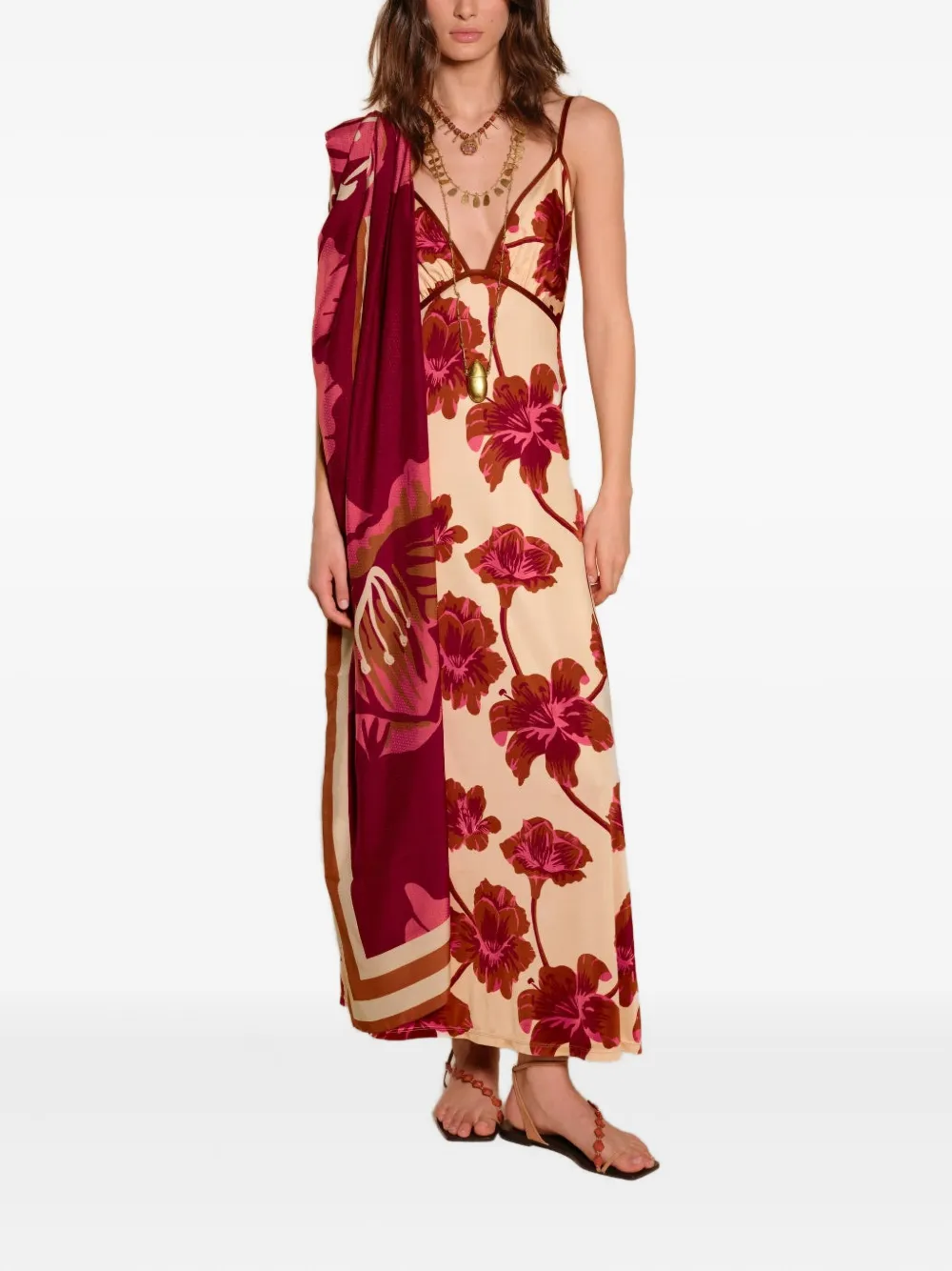 Johanna Ortiz Astromelia Floral-print Silk Shawl In Red