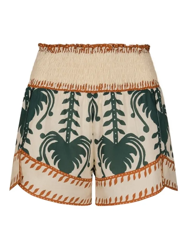 Johanna Ortiz Linka Smocked Print Short in Neutrals