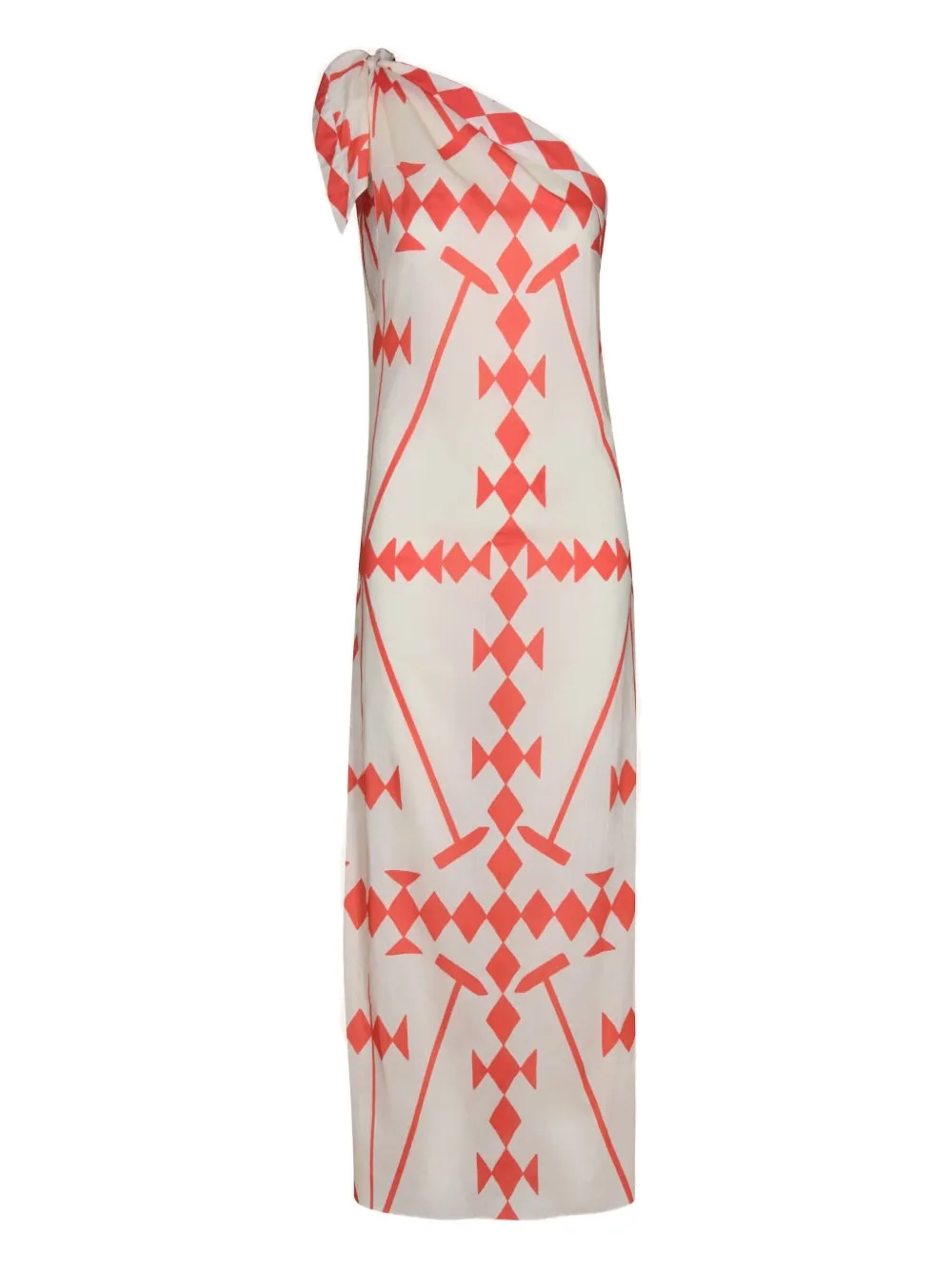 Johanna Ortiz Seaweed asymmetrische geometrische jurk Beige