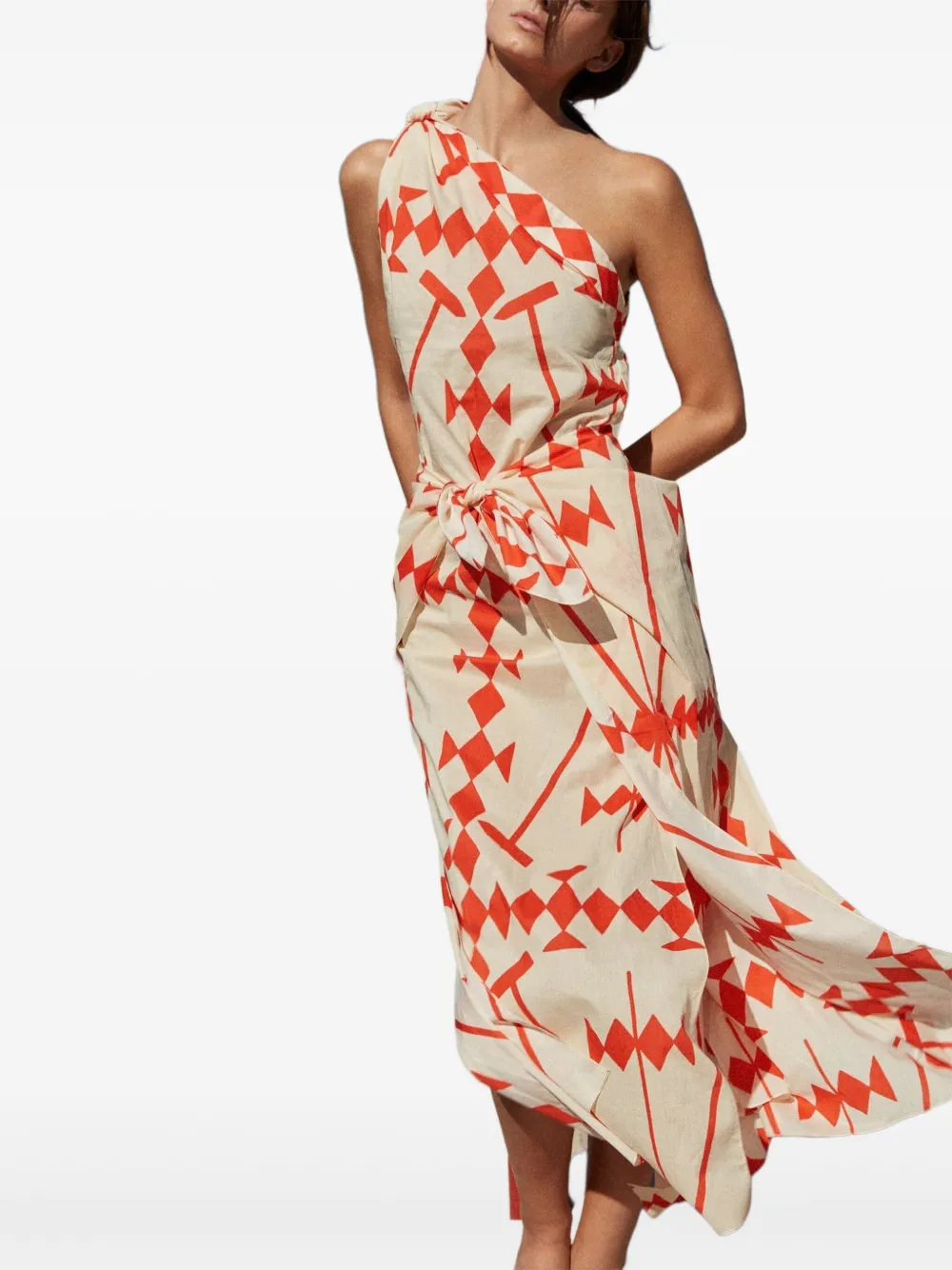 Johanna Ortiz Seaweed asymmetrische geometrische jurk Beige