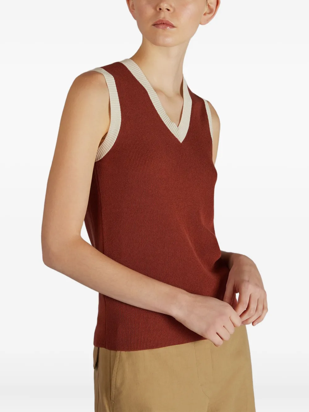 Zanone Tanktop met V-hals Bruin
