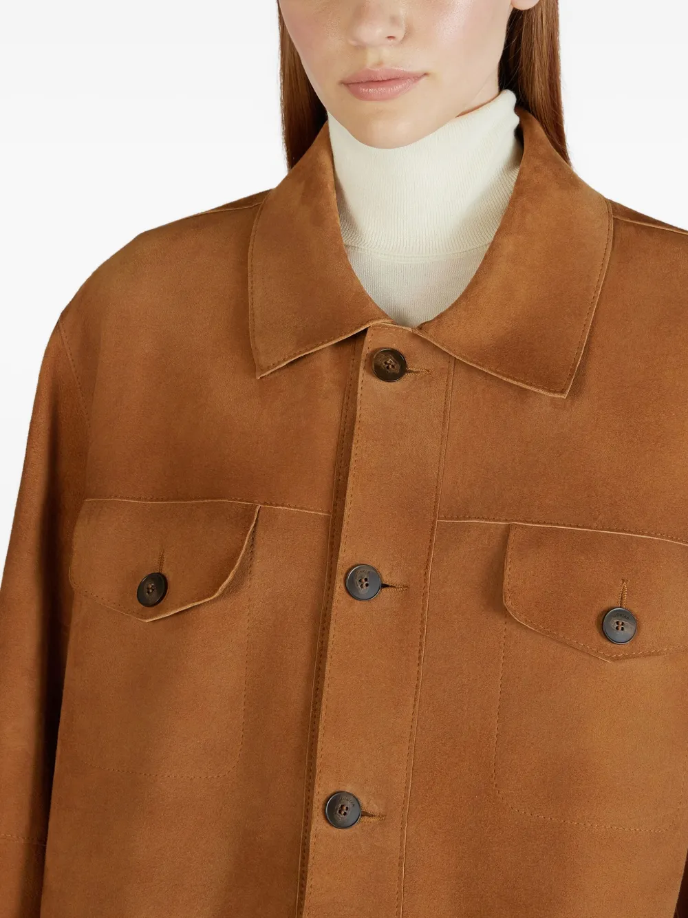 Montedoro Buttoned Suede Jacket In Brown