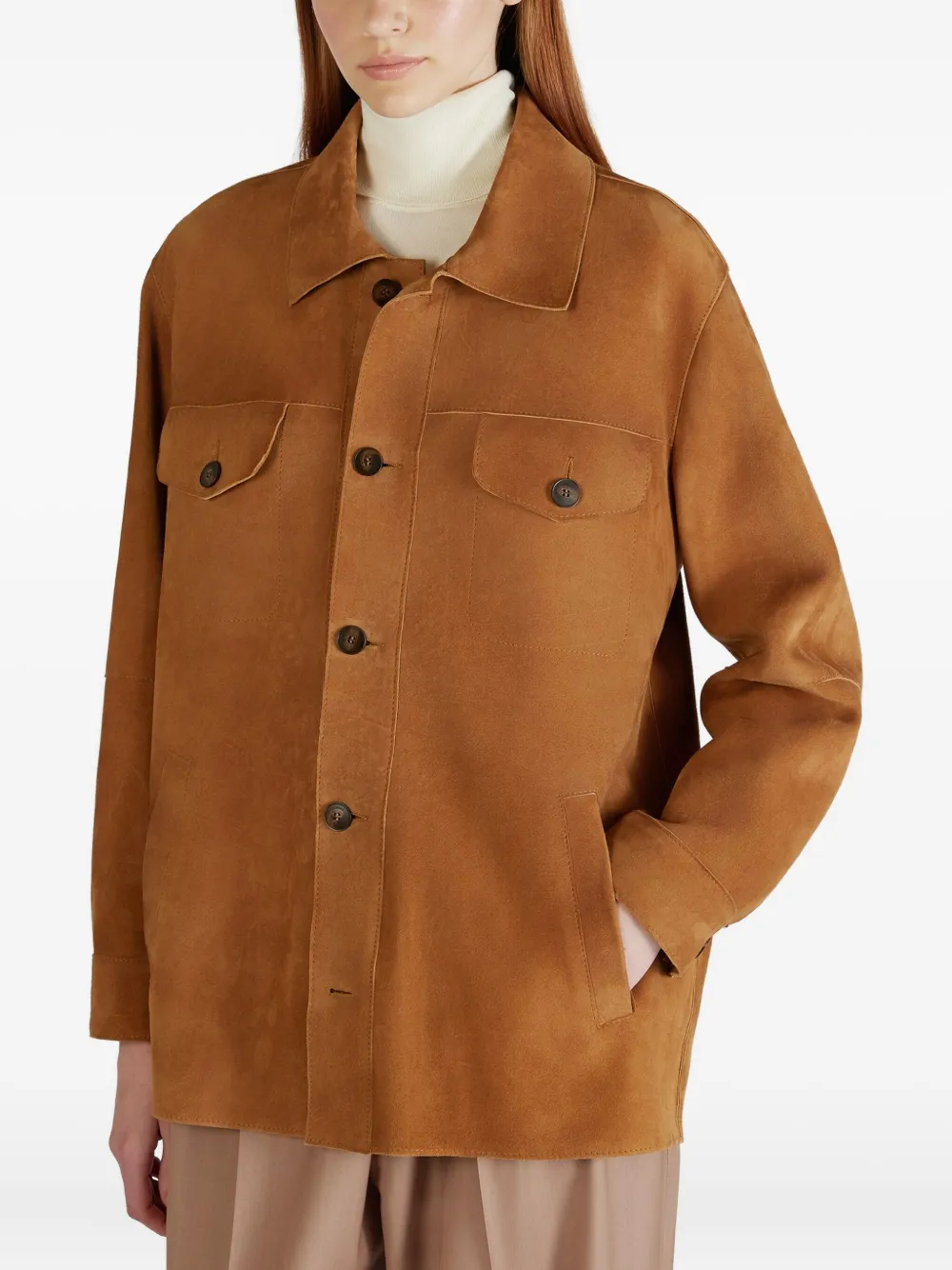 Montedoro Buttoned Suede Jacket In Brown