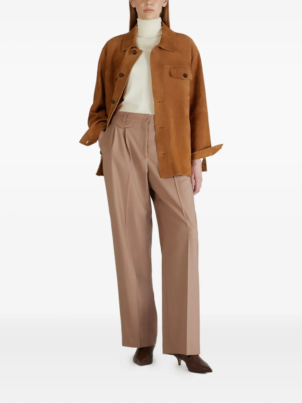 Montedoro Buttoned Suede Jacket In Brown