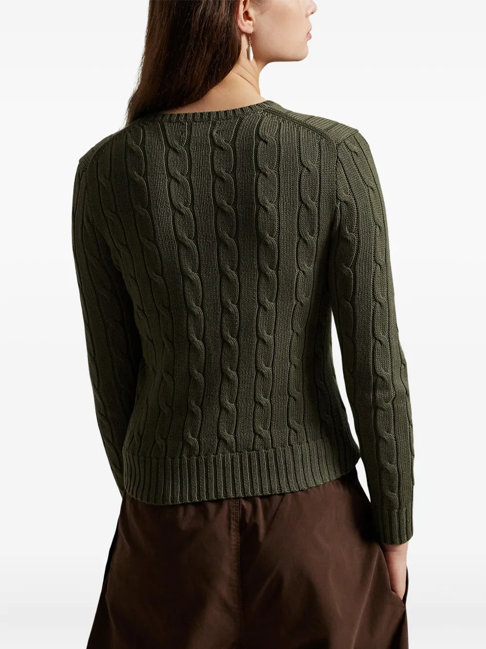 Polo Ralph Lauren Crew Neck Sweater In Cable Knit Cotton In Green