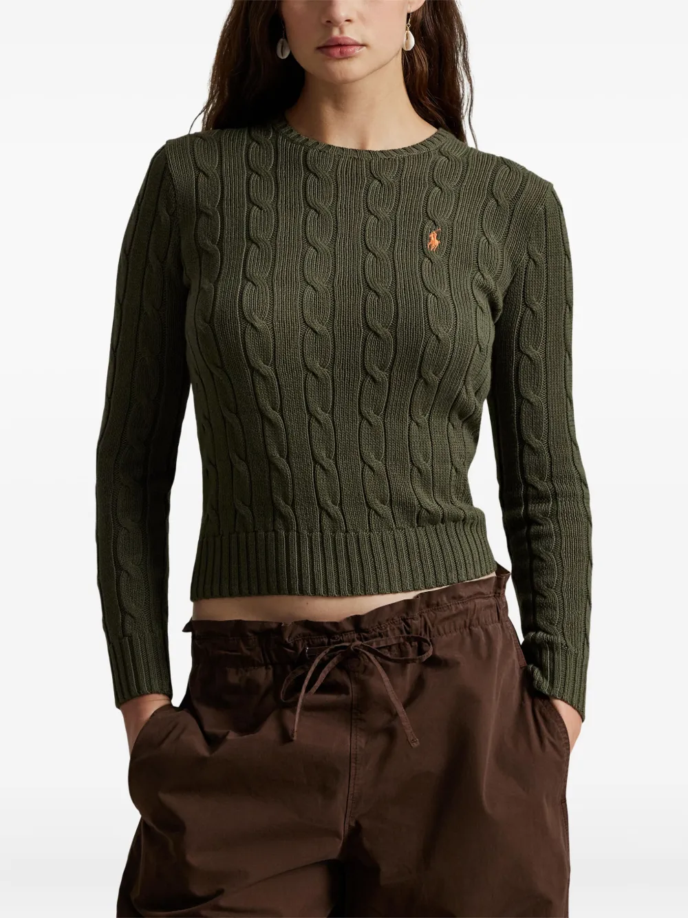 Polo Ralph Lauren Crew Neck Sweater In Cable Knit Cotton In Green