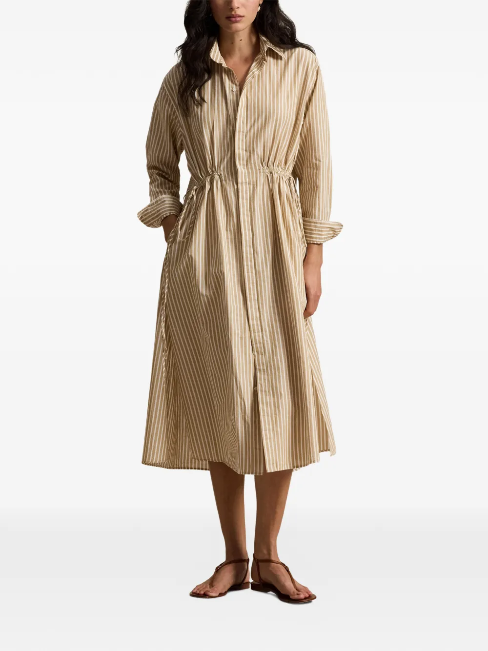 Polo Ralph Lauren Collared Striped Shirt Dress In Neutral