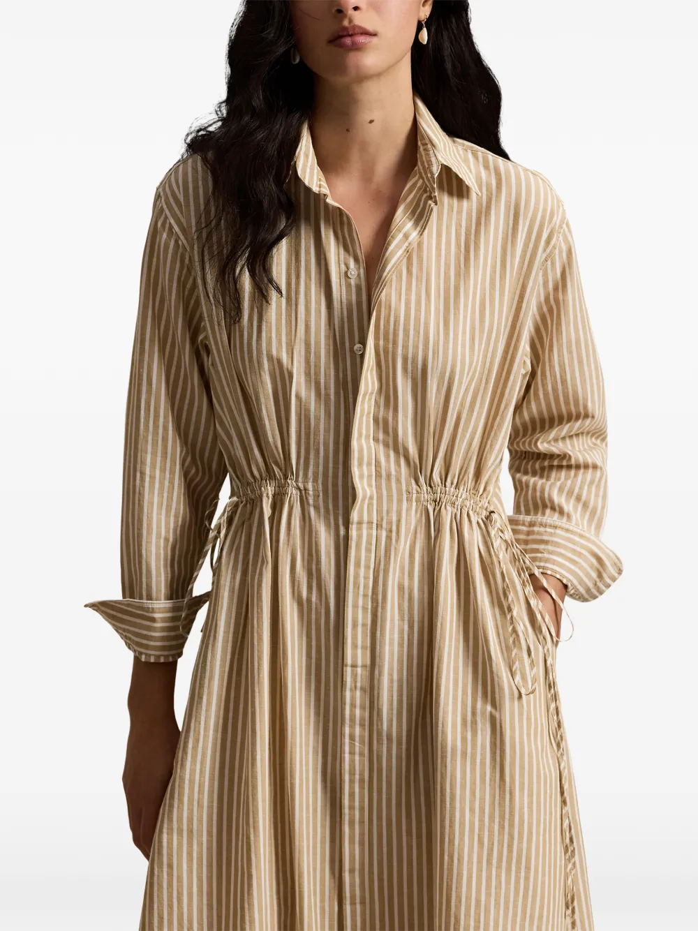 Polo Ralph Lauren Gestreepte blousejurk met kraag Beige