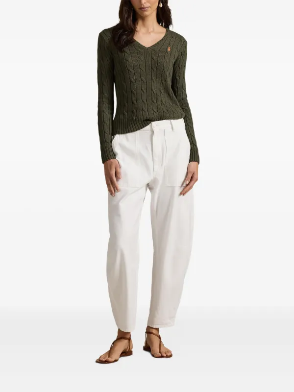Polo Ralph Lauren cable-knit V-neck Sweater | Green | FARFETCH