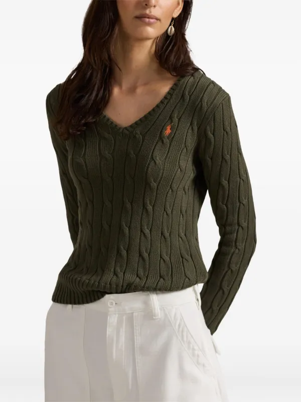 Polo Ralph Lauren cable-knit V-neck Sweater | Green | FARFETCH
