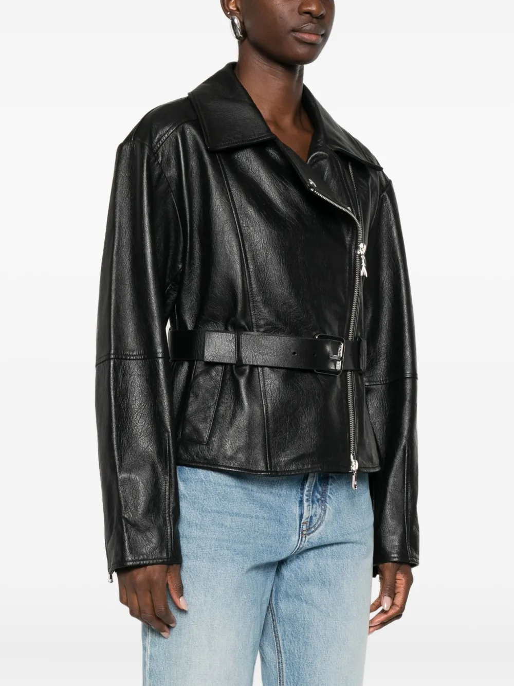 Patrizia Pepe Belted Zip-up Biker Jacket In Black