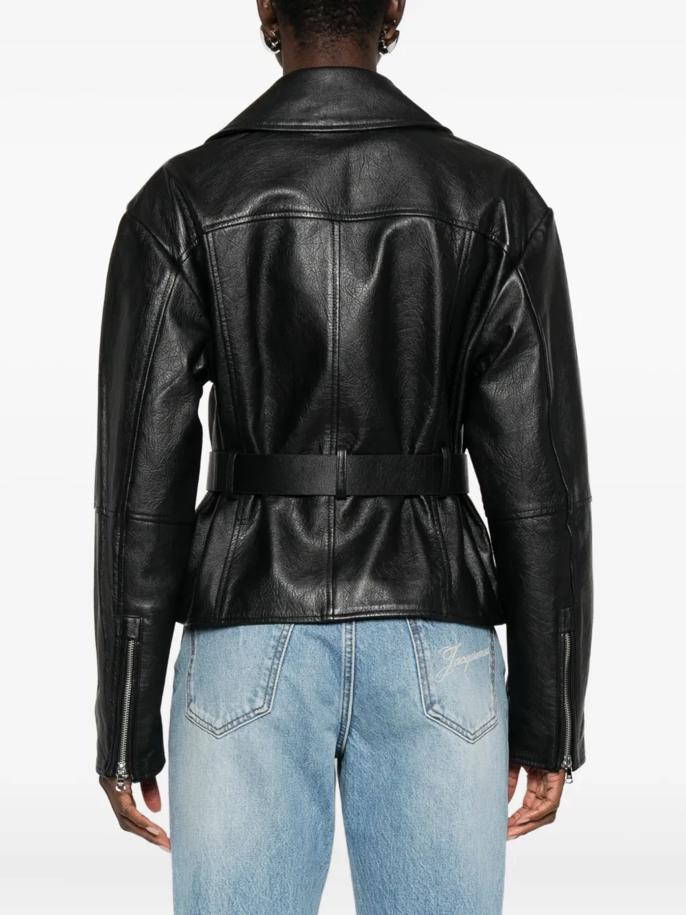 Patrizia Pepe Belted Zip-up Biker Jacket In Black