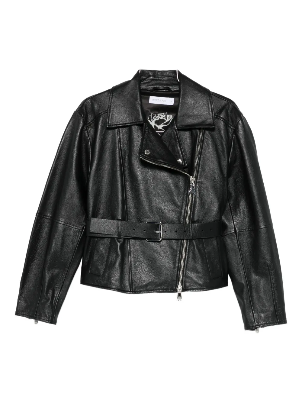 Patrizia Pepe Belted Zip-up Biker Jacket In Black